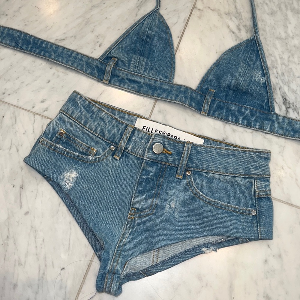 Filles A Papa denim micro shorts set jeans 25 XS